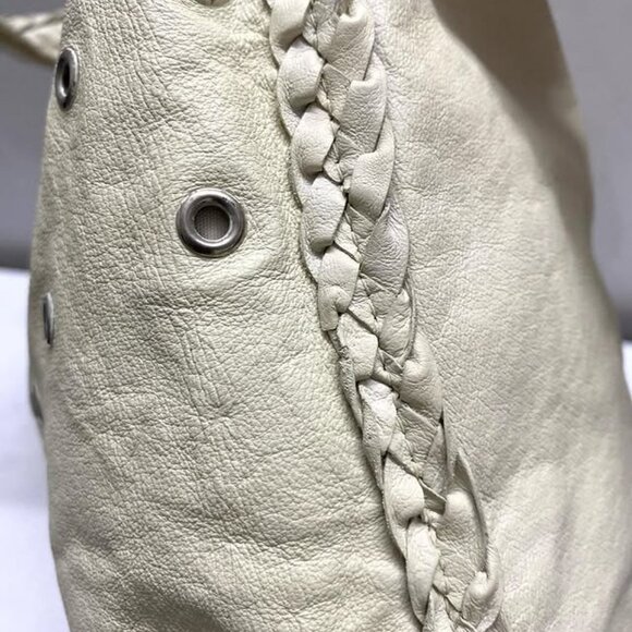 Cream Leather Hobo Bag with Stud Details - Picture 4 of 5